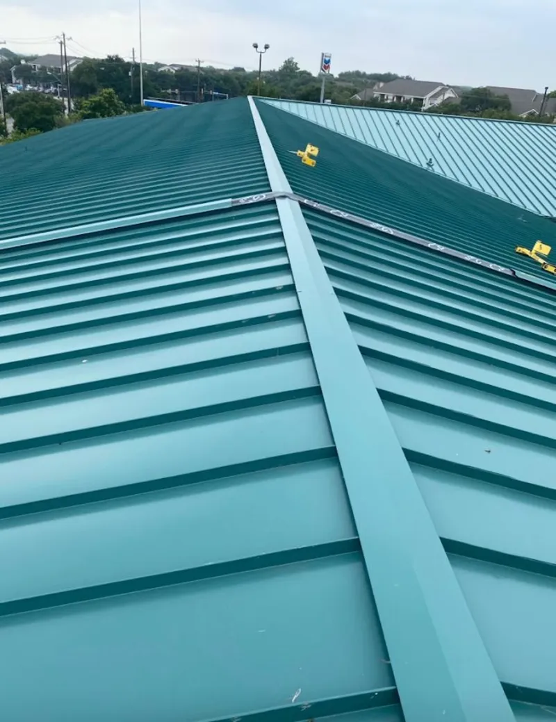 Green commercial metal roof ridge and valley for Metal Roof Repair in Bartonville